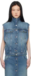 Alaïa Womens Alaia High-neck Faded-wash Regular-fit Denim-blend Vest In 525 - Bleu Vintage