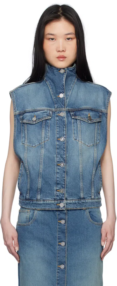 ALAÏA BLUE STONEWASHED TRUCKER DENIM VEST