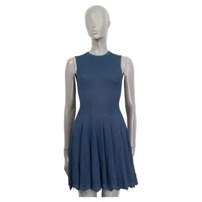 Pre-owned Alaïa Alaia Blue Viscose Fishnet Sleeveless Flared Knit Mini Dress 36 Xs