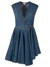 Alaïa Deep Stone Denim Wrap Dress Clothing In Blue