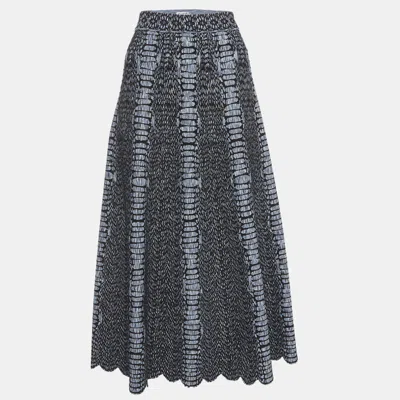 Pre-owned Alaïa Blue/black Python Pattern Jacquard Knit Flared Midi Skirt S