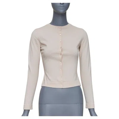 Pre-owned Alaïa Alaia Blush Beige Virgin Wool Blend Mini Buttons Classic Cropped Cardigan Fr36 S In Brown