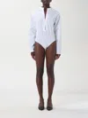 Alaïa Womens Long-sleeved Round-neck Cotton Bodysuit Blanc In Weiss