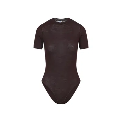 Alaïa Sheer Short Sleeve Stretch Body In Brown