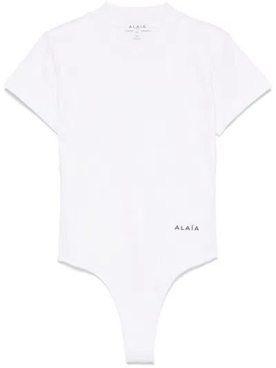 ALAÏA LOGO-EMBROIDERED BODYSUIT T-SHIRT