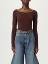Alaïa Brown Second Skin Knit Off-shoulder Bodysuit In Multi