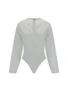 Alaïa Womens Long-sleeved Round-neck Cotton Bodysuit Blanc In White