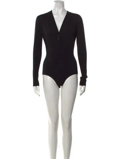 Pre-owned Alaïa Bodysuit Wool Bodysuit W/ Tags In Black