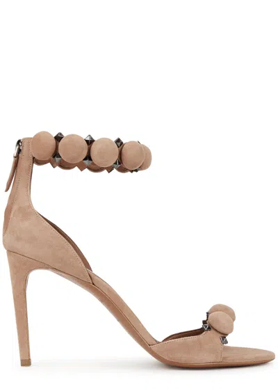 Alaïa La Bombe 110 Studded Suede Sandals In Beige