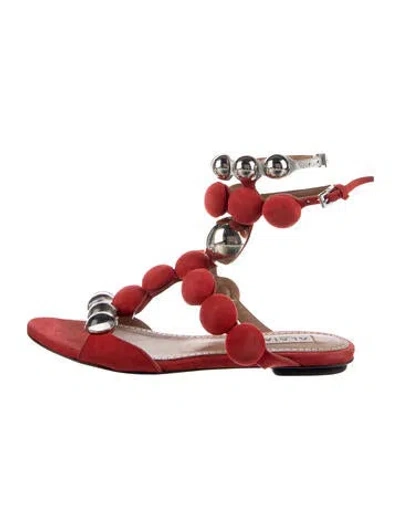 Pre-owned Alaïa Bombe Bijou Suede Gladiator Sandals In Red