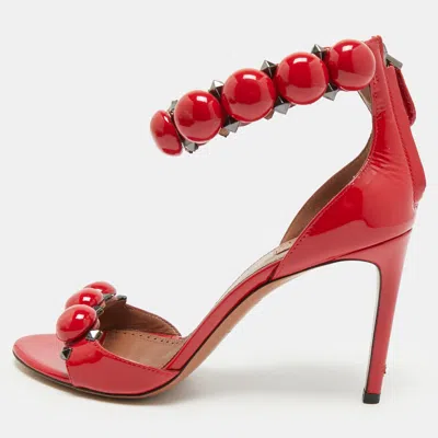 Pre-owned Alaïa Bombe Size 37 Red Patent Leather Ankle Strap Sandals
