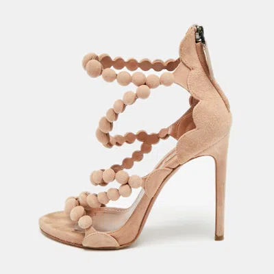 Pre-owned Alaïa Bombe Size 37.5 Pink Suede Strappy Sandals