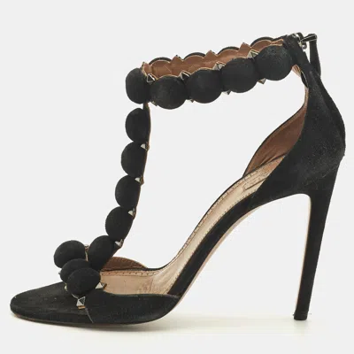Pre-owned Alaïa Bombe Size 39 Black Suede T-strap Sandals