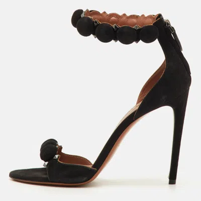 Pre-owned Alaïa Bombe Size 40 Black Suede Ankle Strap Sandals