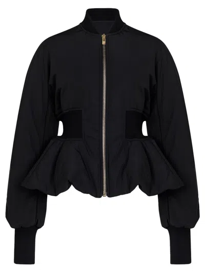 Alaïa Nylon Peplum Bomber In Black