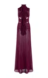 Alaïa Bow-detailed Georgette Maxi Dress In Burgundy