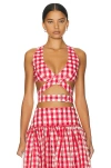 Alaïa Wrapped Gingham Bra Top In Rouge & Fuchsia