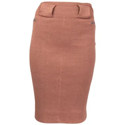 Pre-owned Alaïa Alaia Brick Red Linen Knit Pencil Skirt S