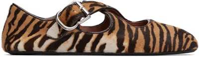Alaïa Brown & Beige Criss Cross Ballerina Flats In Animal Print