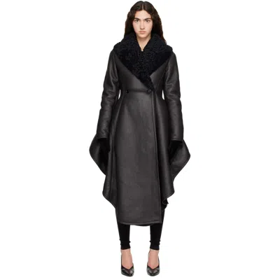 Alaïa Brown Asymmetric Shearling Coat In Black