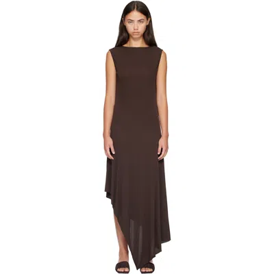 Alaïa Brown Backless Jersey Crepe Midi Dress In 730 Marron Fonce
