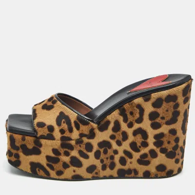 Pre-owned Alaïa Brown Calf Hair Wedge Slide Sandals Size 39