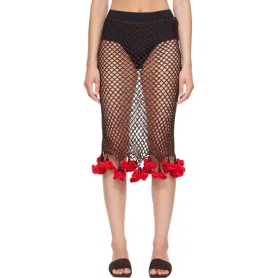 Alaïa Brown Floral Crochet Midi Skirt In Black