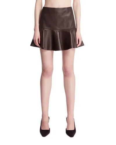 Alaïa Brown Leather Ruffle Skirt
