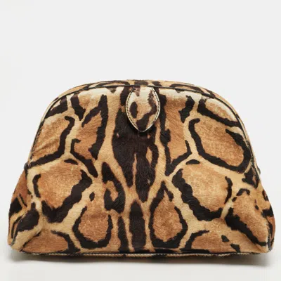 Pre-owned Alaïa Brown Leopard Print Calf Hair Frame Pouch