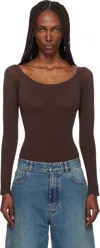 Alaïa Brown Second Skin Knit Off-shoulder Bodysuit In Multi