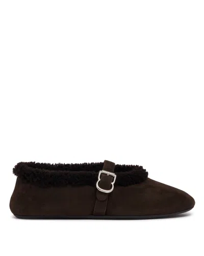 Alaïa Shearling-lined Suede Mary Jane Flats In Brown