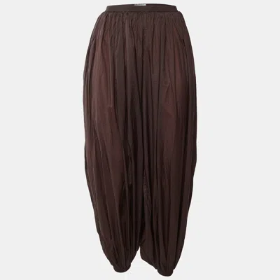 Pre-owned Alaïa Brown Soft Nylon Crinkled Balloon Pants S