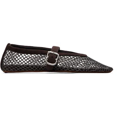 Alaïa Brown Strass Fishnet Ballerina Flats In Black
