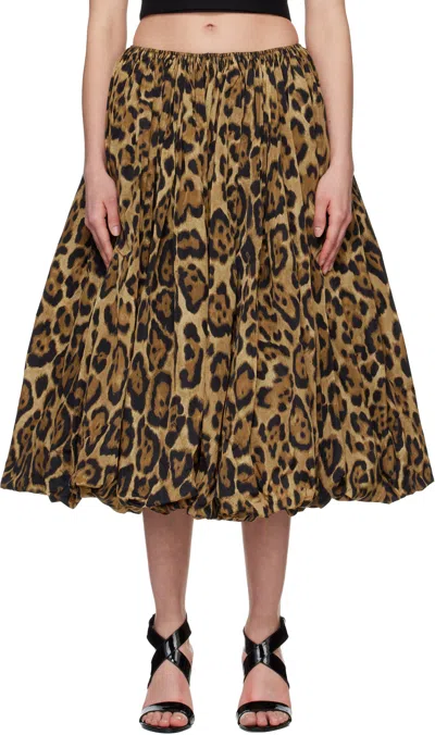 Alaïa Brown Taffeta A-line Midi Skirt In Animal Print