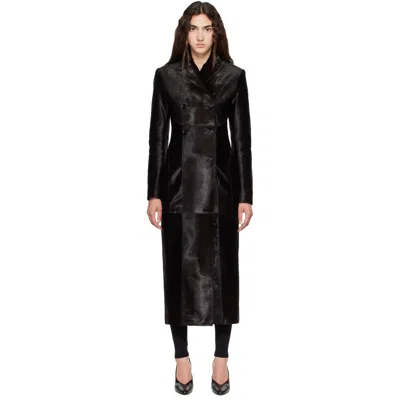 Alaïa Brown Tailored Pony Hair Coat In Black