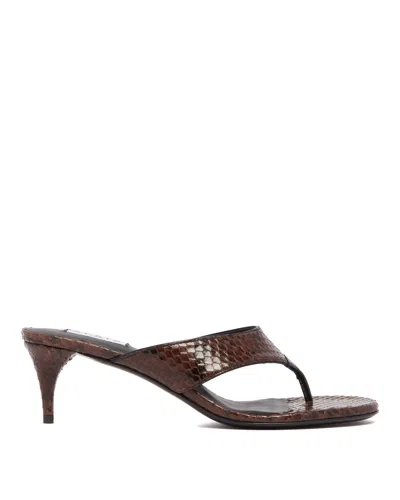 Alaïa Brown Thong Mules In Burgundy