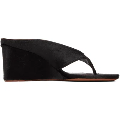 Alaïa Brown Wedge Thong Mule Heeled Sandals In Black