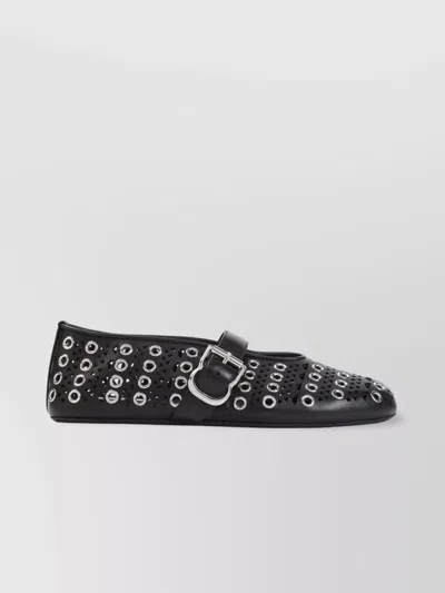 ALAÏA BUCKLE PERFORATED ROUND TOE BALLERINA SHOES