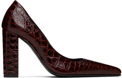 ALAÏA BURGUNDY CROC EMBOSSED CALF 90 HEELS