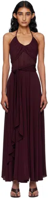 Alaïa Long Burgundy Draped Jersey Dress
