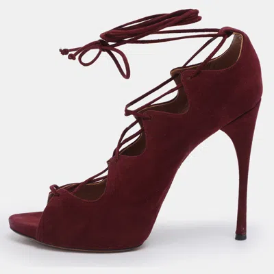 Pre-owned Alaïa Burgundy Suede Lace Up Open Pumps Size 41