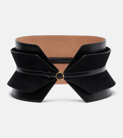 Alaïa Bustier Leather And Suede Belt In Black