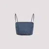 Alaïa Cropped Denim Top With Structured Silhouette In Blue