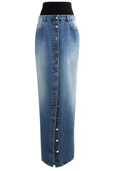 Alaïa Button Front Column Skirt In Blue Vintage