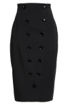 ALAÏA BUTTON FRONT STRETCH WOOL PENCIL SKIRT