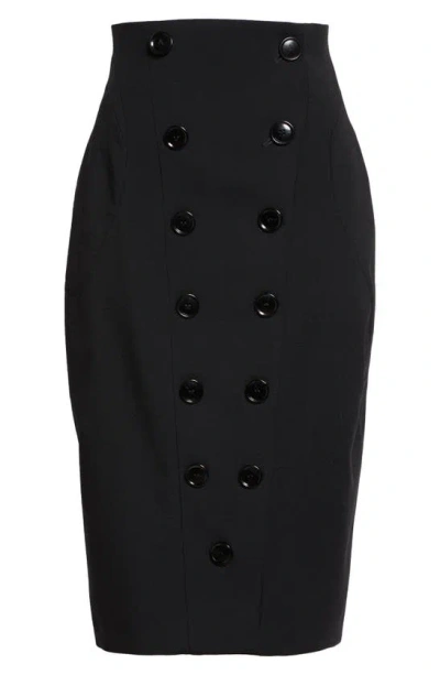 Alaïa Button Front Stretch Wool Pencil Skirt In Noir