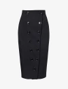 Alaïa Alaia Womens Noir Alaia Buttoned Slim-fit Stretch-wool Midi Skirt In Noir Alaia