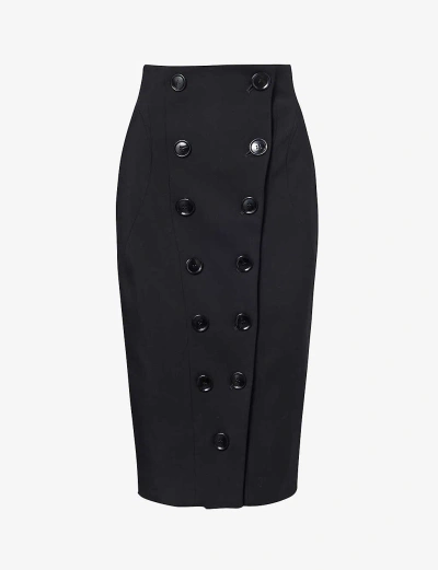 Alaïa Alaia Womens Noir Alaia Buttoned Slim-fit Stretch-wool Midi Skirt