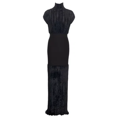 Pre-owned Alaïa Alaia By Azzedine Alaia Black Wool Chenille Mock-neck Evening Dress, Fw 1993