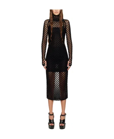 Alaïa Cage Open-knit Midi Dress In Black